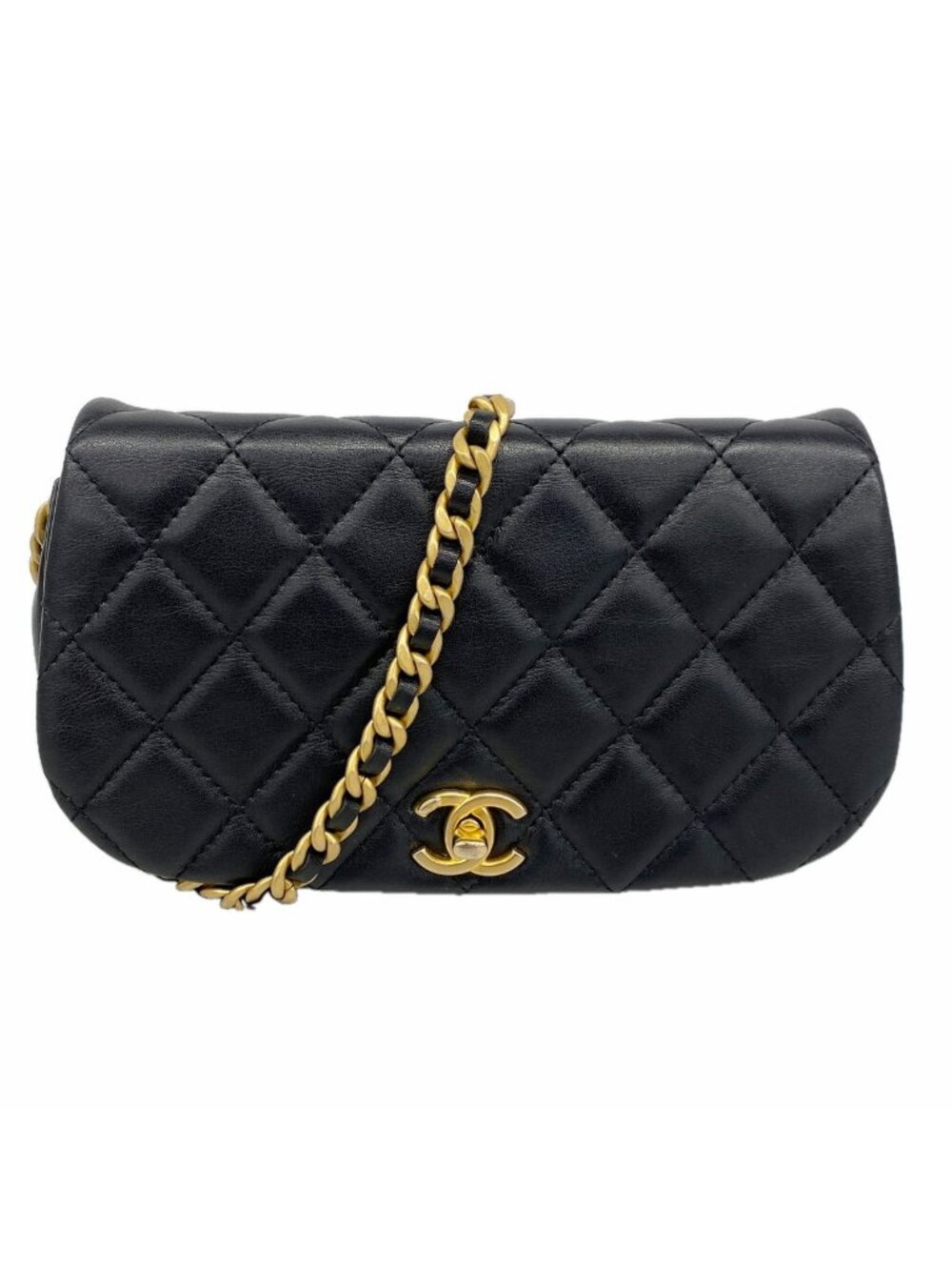 Chanel Shoulder Bag Quilted Lambskin Black Gold